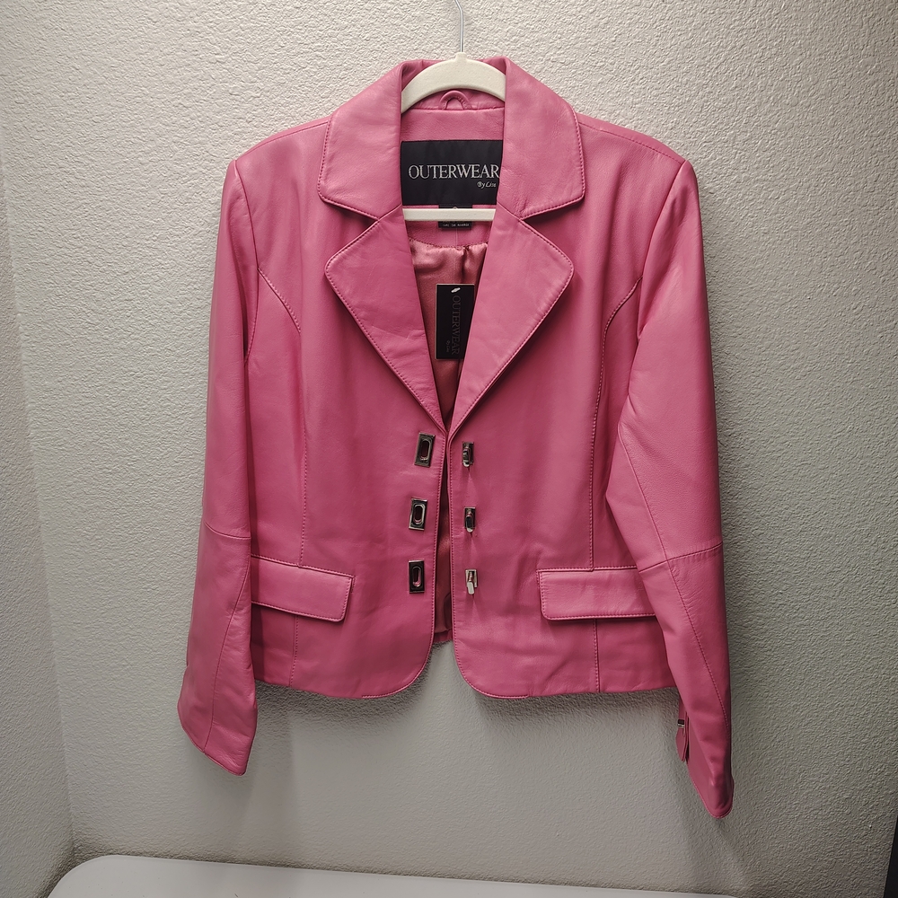 Outerwear by Lisa Pink Leather Blazer Jacket
